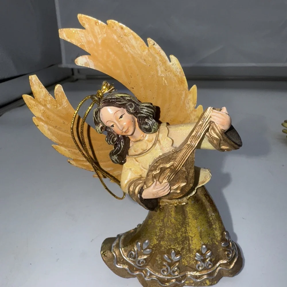 Resin Angel Ornament Lute Metal Wings‎ Please Read The Directions